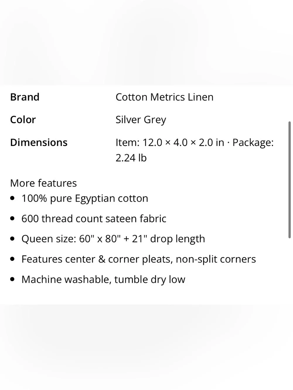 QUEEN SIZE Tailored BedSkirt 21” Drop 100% EGYPTIAN COTTON - SILVER GRAY
